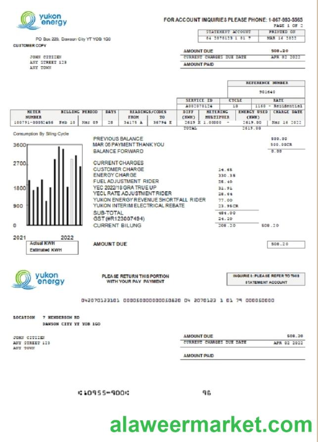 Canada Yukon Energy utility bill